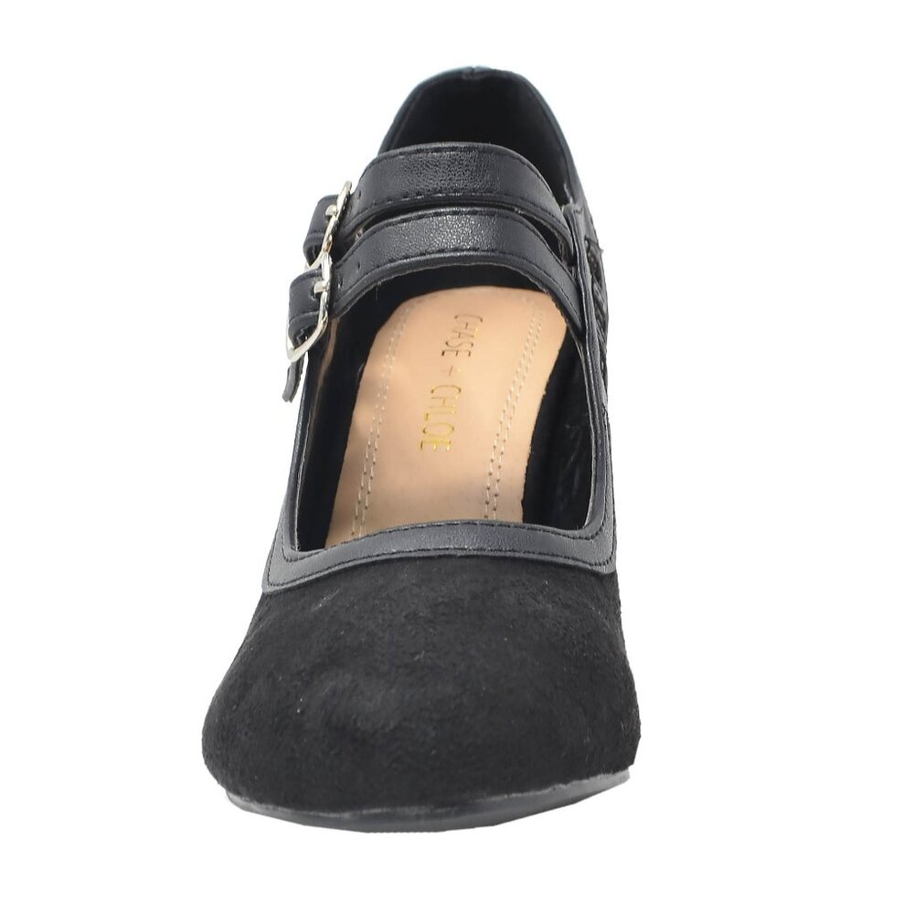 Chase & Chloe Women's Round Toe Mid Heel With Two Straps - Picture 4 of 5